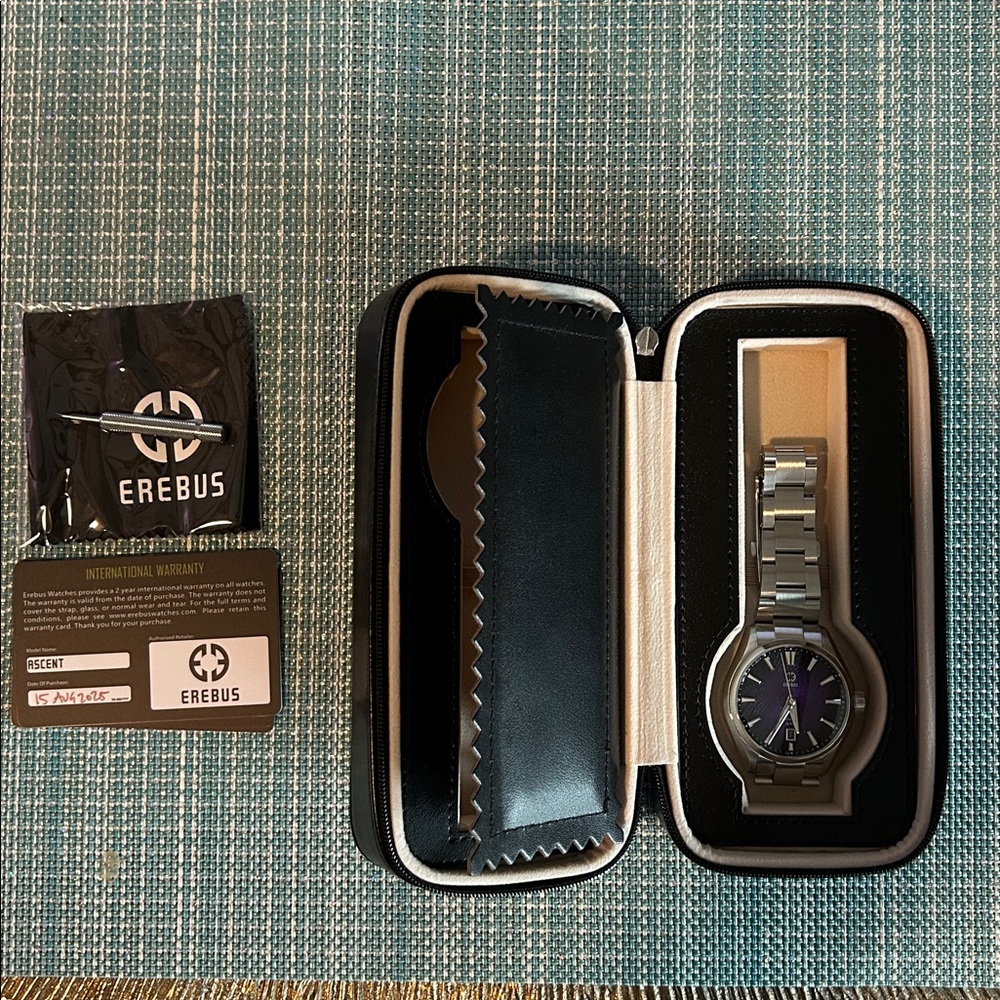 Men's Silver Watch with Deep Purple Dial